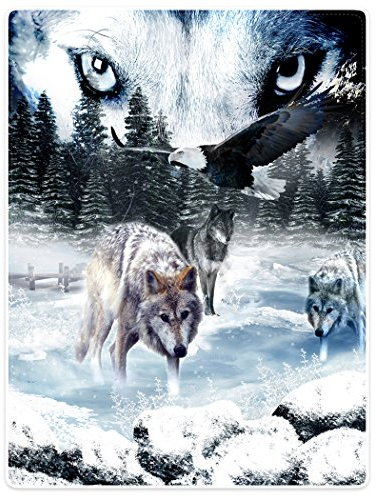 Dick Decke Weich Wärme Gemütlich Flanell-Fleece Sofadecke Deckeldecke Wolfsaugen Wölfe Adler Pinien Schnee 150 x 200 cm