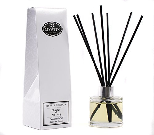 Mystix London Essential Oil Reed Diffuser | Orange & Nutmeg Scent | Long-Lasting Aromatherapy for Home & Office | Safe & Easy-to-Use | 100ml Bottle