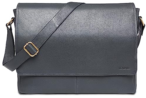 LEABAGS Borsa a Tracolla in Pelle per Uomo e Donna | Borsello Messenger con Tracolla | Borsa per Laptop in Vera Pelle fino a 15 Pollici | Borsa da Lavoro, Trasporto e Mano | Nappa Grigia