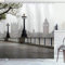 ABAKUHAUS London Duschvorhang, Westminster Tower Bridge, Stoffliches Gewebe Badezimmerdekorationsset mit Haken, 175 x 200 cm, Taupe Grau