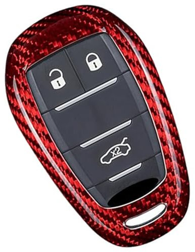M.JVisun Echte Kohlefaser Abdeckung Fall Schlüsselgehäuse Für Alfa Romeo Giulia Stelvio 4C Spider 2017-2023 Auto Schlüssel Schlüsselanhänger - Rot