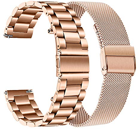 TRUMiRR compatible avec Galaxy Watch 42mm/Galaxy Watch Active/Gear Sport Bande de montre, Bracelet de montre en acier inoxydable massif Bracelet de montre en maille lpour Garmin Vivoactive 3/3 Music