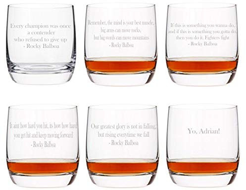 Chichi Gifts Set Of Six Rocky Balboa Quotes On Dartington Crystal Tumbler Glasses