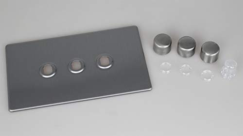 Varilight Triple Faceplate Kit (Dimmer Modules Not Included) - Screwless Brushed Steel With Brushed Steel Knob, WDSD3S