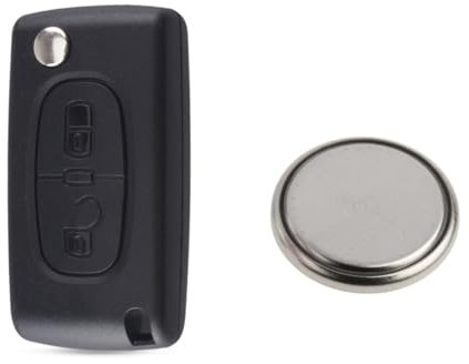 HU83 CE0523 – Carcasa para Llave Compatible con Peugeot 107 207 307 308 407 2 Botones CE0523 HU83 Hoja con rayadura Pila sobre Circuito Impreso + 1 Pila CR1620 Litio 3V