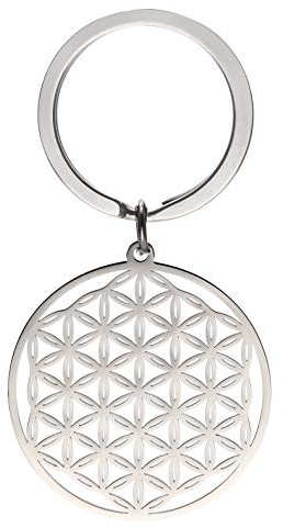 Cooltime Pendentif en acier inoxydable - Motif Mandala fleur de vie - Forme ronde, Style 2, 0.97, Porte-clés
