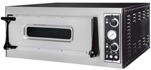 HENDI Pizzaofen, Basic 4, 4 Pizzas (ø32cm) pro Kammer, Gastrobackofen, 1 Kammer: 660x660x(H)140 mm, Temperaturbereich: 45°C bis 455°C, 400V, 4700W, 975x814x(H)413mm, Edelstahl