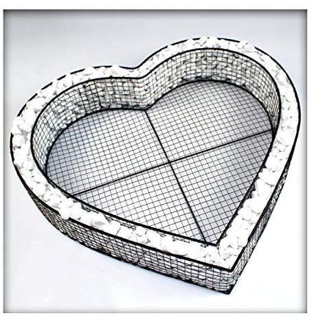 Kieskönig Herz Gitter XXL Pflanzschale Grabschmuck Grabgestaltung Friedhof 62x60x10 cm mit weißem Kies