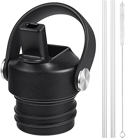 DBIW Straw Lid Compatible with Hydroflask, Lids with Straw 24 oz Standard Mouth, Fits Hydro Flask 21 oz Water Bottles Accessories, Replacement Top 21oz 24oz, Flex Handle Straws Cap (Black)