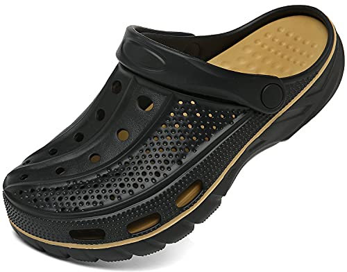 ChayChax Sabots Femmes Hommes Semelles de Support Arch Chaussures de Jardin Été Pantoufles Sandales de Plage, Noir/Or, 38/39 EU (Fabricant: 260)
