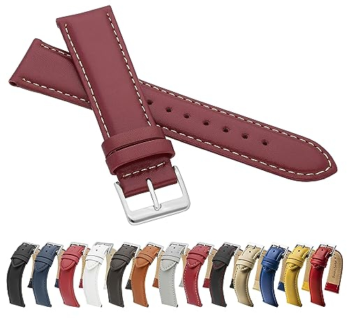 MARCHEL Glattleder LLB 14 mm Rot-Weiß Lederarmband Echtleder Uhrenarmband Rindsleder Feines Leder