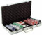 Trendi Texas Holdem Pokerchip-Set mit Aluminiumgehäuse, 2 Kartendecks, Händler, kleine Rollos, große Blindknöpfe und 5 Würfel (Silber/300 Stück)