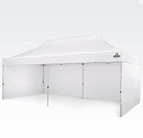 BRIMO Klapp pavillon 100% Wasserdicht mit 3 Seitenteilen - 5 Jahre Garantie (3x6 m, Weiß)