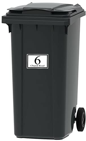 Personalised 4x Wheelie Bin Number Vinyl Stickers with Road Name and House Number 3 Size (A6 (150 x 100mm))