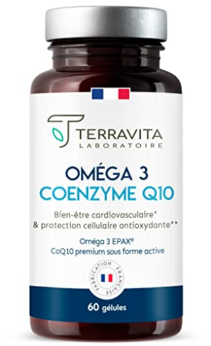Oméga 3 Brevetés EPAX® + Coenzyme Q10 Ubiquinol Kaneka® | Poissons Sauvages | Système Cardiovasculaire - Immunitaire - Cérébral | TOTOX Ultra Faible | 60 Capsules | Made in France | Terravita