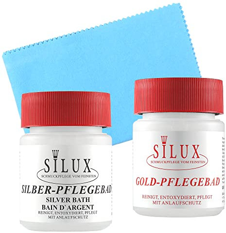 Silberbad und Goldbad mit Poliertuch für Schmuck 2x 200 ml Made in Germany Silberreiniger für Schmuck Schmuckreiniger Profi Silber Reiniger Silberputzmittel