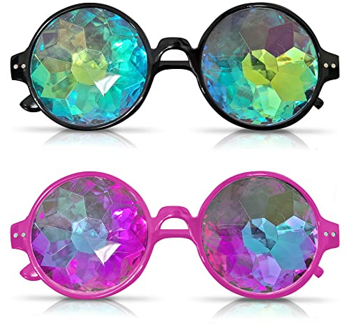 SOL 2pk Kaleidoscope Rave Party Glasses - Festival Light Show Lenses | Durable unique visual effect lenses, for parties, raves, concerts and music festivals