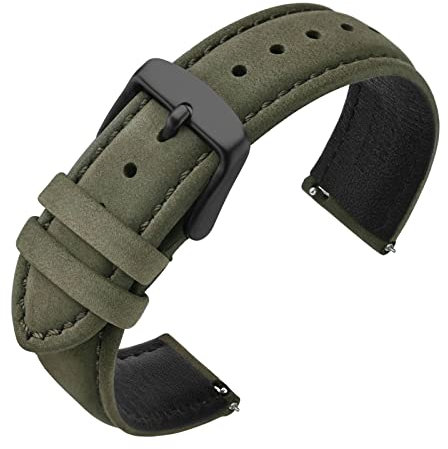 ANNEFIT Uhrenarmbänder für Herren 20mm mit Schwarz Schnalle, Vintage Nubuk Wildleder Weiches Leder mit Schnellverschluss (Grün)