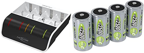 ANSMANN Comfort Multi AAA, AA, C, D & 9V Battery Charger & C Size Batteries Long Lasting Low Self Discharge Rechargeable C Type 2500 mAh NiMH MaxE Pro Battery For Flashlights
