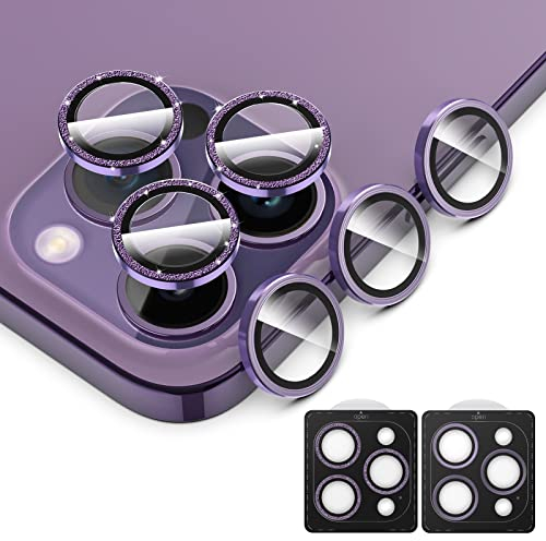 Simpeak 3+3 Pack Caméra Arrière Protecteur Compatible pour iPhone 14 Pro / 14 Pro Max Protecteur Camera Lens, 9H Verre Trempé + Alliage D'aluminium Protection pour Objectif de Caméra - Violet
