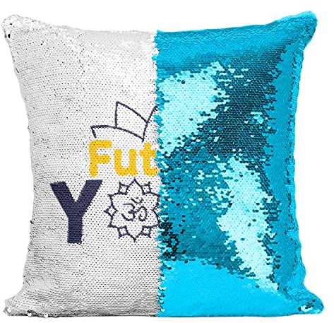 Kissen mit Paillettenbezug Türkis Future Yogi Zen Yoga