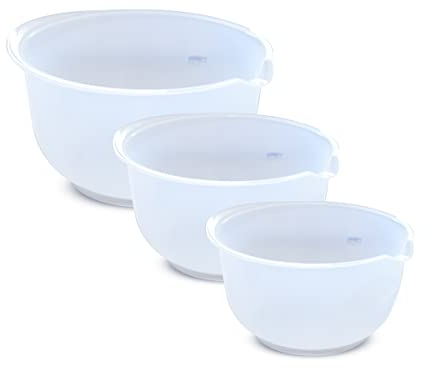 Secen London - 3 Piece Plastic Mixing Kitchen Bowl Set,Handles Easy Pour Spout and Non Slip, Three Sizes Small Large (2,5 Lt - 2 Lt - 1,5 Lt) (White)