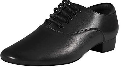 Black Ballroom Dance Shoes Leather Character Shoes for Men's Salsa Latin Tango Dancing, Black,
