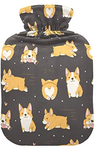 Corgi Niedliche Hunde Wärmflasche mit Bezug Wärmflaschen zur Schmerzlinderung Wärmflasche Wasserbeutel Wärmbeutel für Wärme- und Kältetherapie, 1L
