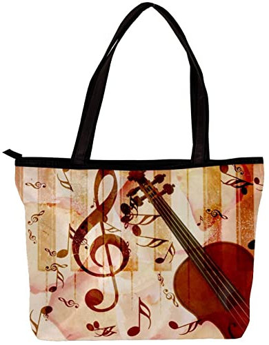 TBOUOBT Damen Tote Umhängetasche, Handtasche mit großer Kapazität,Violine, Klavier, Musiknoten, Retro Stil