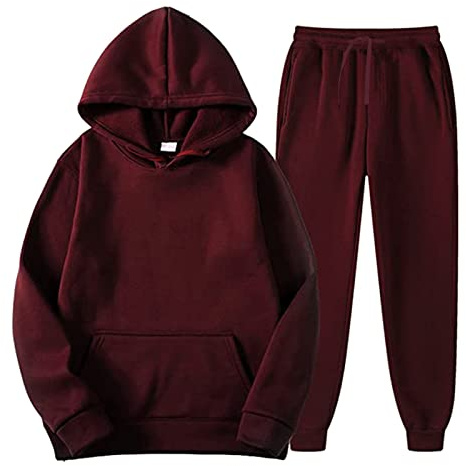 QWUVEDS Men and Women Sports Sets Autumn and Winter Leisure Plain Hoodie Trousers with Tassels Sports Suit Tracksuit Jacket Men, Wine Red, XXL