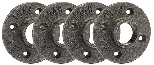 1 Heavy Duty Floor Flange, Home TZH 4 Pack Malleable iron Pipe Flange for Industrial vintage style, Flanges with Threaded Hole for DIY Project/Furniture/Shelving Decoration(1, 4)