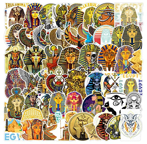 50 Stück Ägypten Aufkleber Wasserflaschen Laptop Telefon Gitarre Skateboard Computer Koffer Fahrrad Egyptian Egypt Vinyl Stickers Wasserdicht Ästhetisch Aufkleber für Jugendliche Kinder Erwachsene