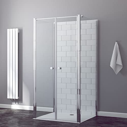 Duschabtrennung U-Form 90x90 x 197 cm Duschkabine U Form U-Kabine ecke Dusche Glas 3 Seitig Pendeltür Seitenwand begehbare Duschtrennwand Freistehend Dreiteilig Sicherheitsglas 6 mm NANO Beschichtung