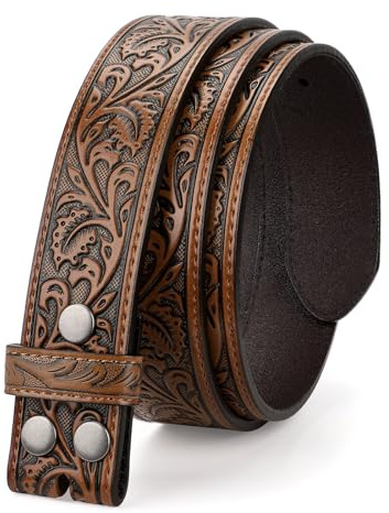 TRIWORKS Western Belt Strap for Men without Buckle 1.5 Wide Floral Engraved Embossed Leather Belt Strap