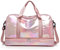 Vllcsla 40L Sac de Gymnastique, 50 x 32 x 25 cm, Sac de Sport Femme avec Compartiment à Chaussures, Sac de Week-End avec Poche Humide, Léger et Imperméable Sac de Voyage Femme (Rose)
