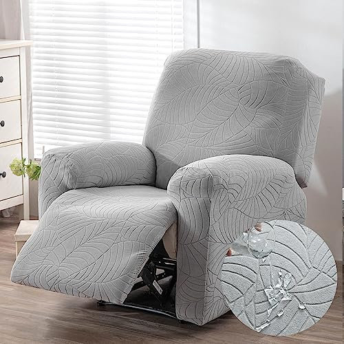 Highdi Wasserdicht Stretchhusse für Relaxsessel Sesselschoner 4-teiliges Einfarbig Jacquard-Stoff Komplett Sesselbezug mit Taschen, Bezug für Relaxsessel mit Liegefunktion (Hellgrau)