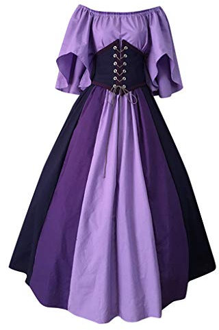 HAOLEI Robe MéDiéVale RéTro pour Femme Grande Taille Victorienne Reine Costume Col Rond Manches Flares Robe Vintage Adulte Deguisement Manches Longues pour Carnaval Halloween FêTe