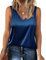 Zeagoo Debardeur Femme Satin Ample Basic Col en V Caraco Soie Mode Top sans Manches ete Bleu Marine, S