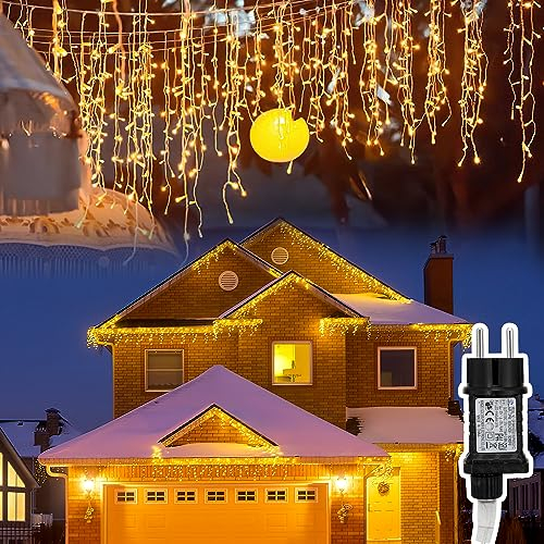 Jopassy Eisregen lichterkette außen 10m 400 leds lichterketten mit Stecker fairy lights aussen/innen für Party Garten Weihnachten Hochzeit Beleuchtung Zimmer Deko Warmweiß