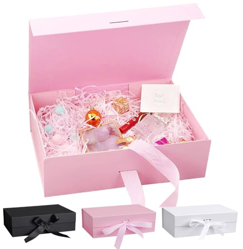 Geschenkbox, 21x17x7cm Geschenkbox mit Deckel, Geschenk Box, Gift Box, Geschenkkarton, Geschenkboxen mit Magnetisch Deckel und Schleife für Geburtstage, Hochzeiten, Weihnachten, Halloween