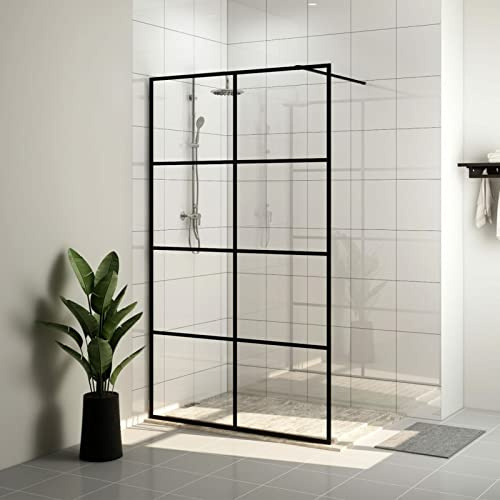 Homgoday Parete per Doccia Walk-in Vetro Trasparente ESG 90x195 cm Nera, Parete Doccia Fissa, Gruppo Doccia a Parete, Parete Doccia Scorrevole, Parete Doccia Walk-in per Bagno a