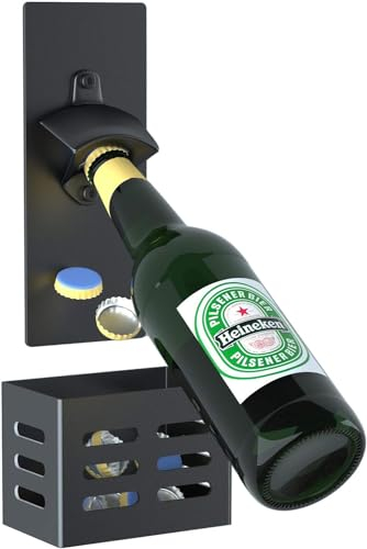 FUOBECIE Wall Beer Bottle Opener, Magnetic Bottle Opener with Catcher Bar Accessories Gift Ideas for Men, Anniversary Brithday Gift Cool Stuff Gadgets for Him Husband Dad Grandpa