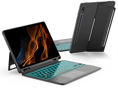JUQITECH Funda con teclado Trackpad para Samsung-Galaxy-Tab S8 S7 de 11 pulgadas 2022/2020, SM-X700/X706 SM-T870/T875/T876 Smart Tablet Protector Case Kickstand Magnético Desmontable Teclado táctil