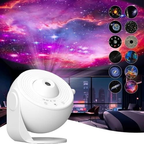 12 in 1 Night Light Galaxy Projector Starry Sky 360° Rotate,Jwere Galaxy Projector,Jwere Star Projector,Mute Design for Kids Bedroom,Party,Birthday,Valentines Gift (White)