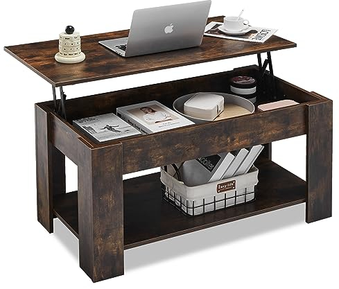 TUKAILAI Couchtisch, Wohnzimmer Tisch Höhenverstellbar, mit Stauraum, Hubplatte, Offenes Fach, für Wohnzimmer, Büro, 40 x 100 x (42.5-55) cm