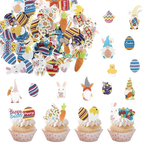 Xsstarmi 72 Pack Edible Easter Cupcake Toppers - Bunny & Easter Themed Cake Decorations for Baby Shower, Kids Birthday Party