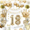 18 Geburtstagsdeko, gold 18 Geburtstag deko für Männer Frauen gold weiße Luftballons HAPPY BIRTHDAY Banner Nummer 18 Luftballons Krone Stern Herz Luftballons HAPPY 18th BIRTHDAY Kuchenaufsatz