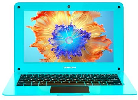 TOPOSH Mini laptop adorabilmente da 10,1 pollici per bambini, studenti e viaggiatori - multilingue, include adesivi per tastiera, 8GB di RAM, 128GB di SSD, compatibile con Win10, CPU Intel - blu