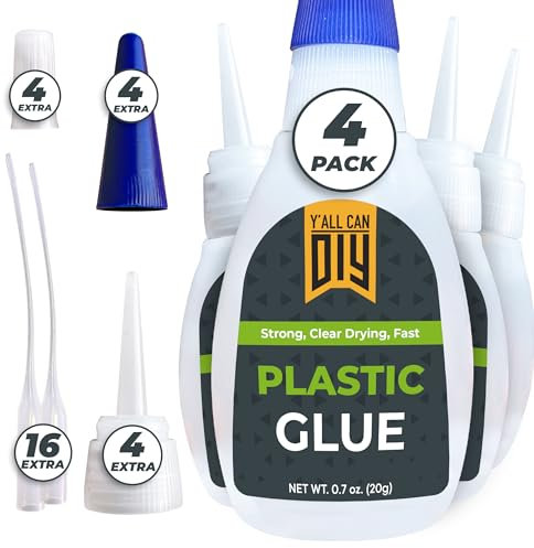 Y'allCanDiy Premium Super Glue for Plastic 4 Pk X .7 Oz (20G) - High Strength Sticker for Legos and Miniatures Ideal for Plastic, 3D Printing, Toys, Car, Abs, Pvc