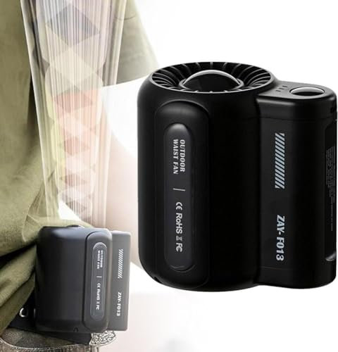 Yiokii Ventilatore portatile da vita, ventilatore elettrico senza pale, 4500 mAh, ricarica USB, ventilatore da appendere in vita, con 3 velocità del vento, per magliette, giacche, vestiti, pesca,